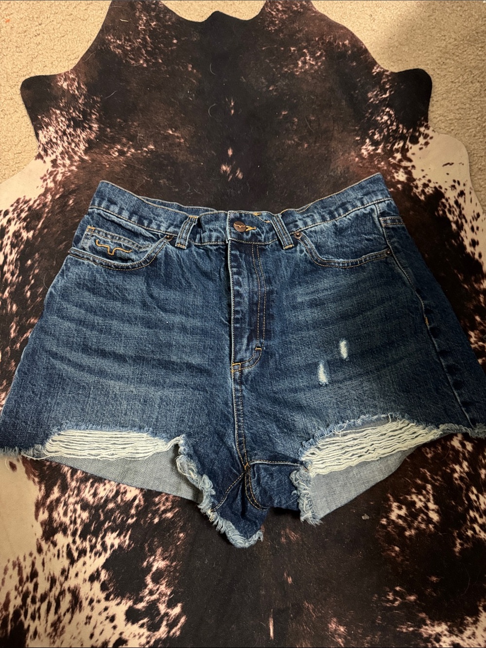 Kimes Ranch Distressed Dark Blue Jean Cutoff Shorts